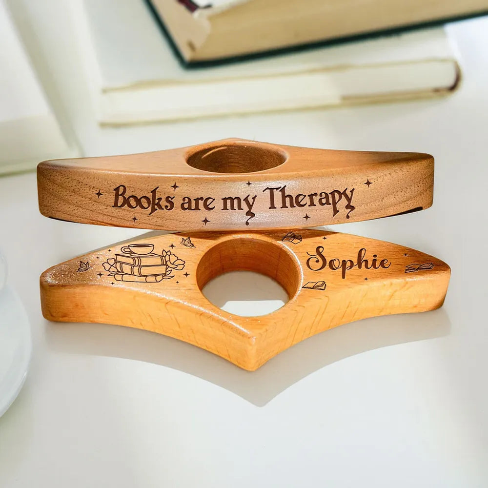 Personalized Book Page Holder with Books Are My Therapy Quote, Holding an Open Book, Unique Gift for Book Lovers