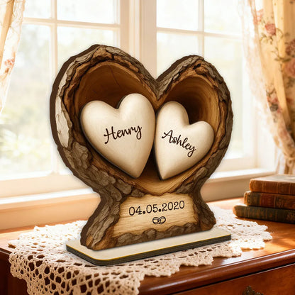 Personalized 2-Layer Wooden Plaque Tree Heart Keepsake for Couples, Rustic Romantic Display, Unique Gift for Wife or Husband