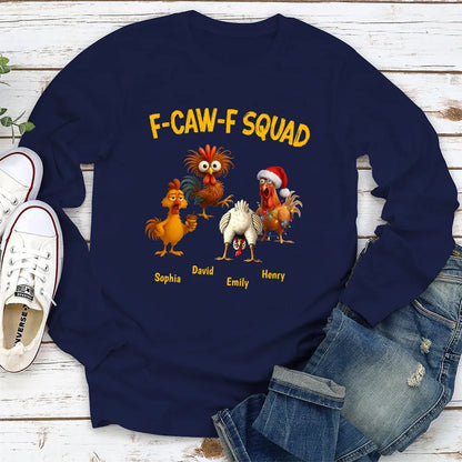 Funny F-CAW-F Squad Chicken Classic Tee, Personalized One of a Kind Gift for Your Crew, Holiday Party Laughs