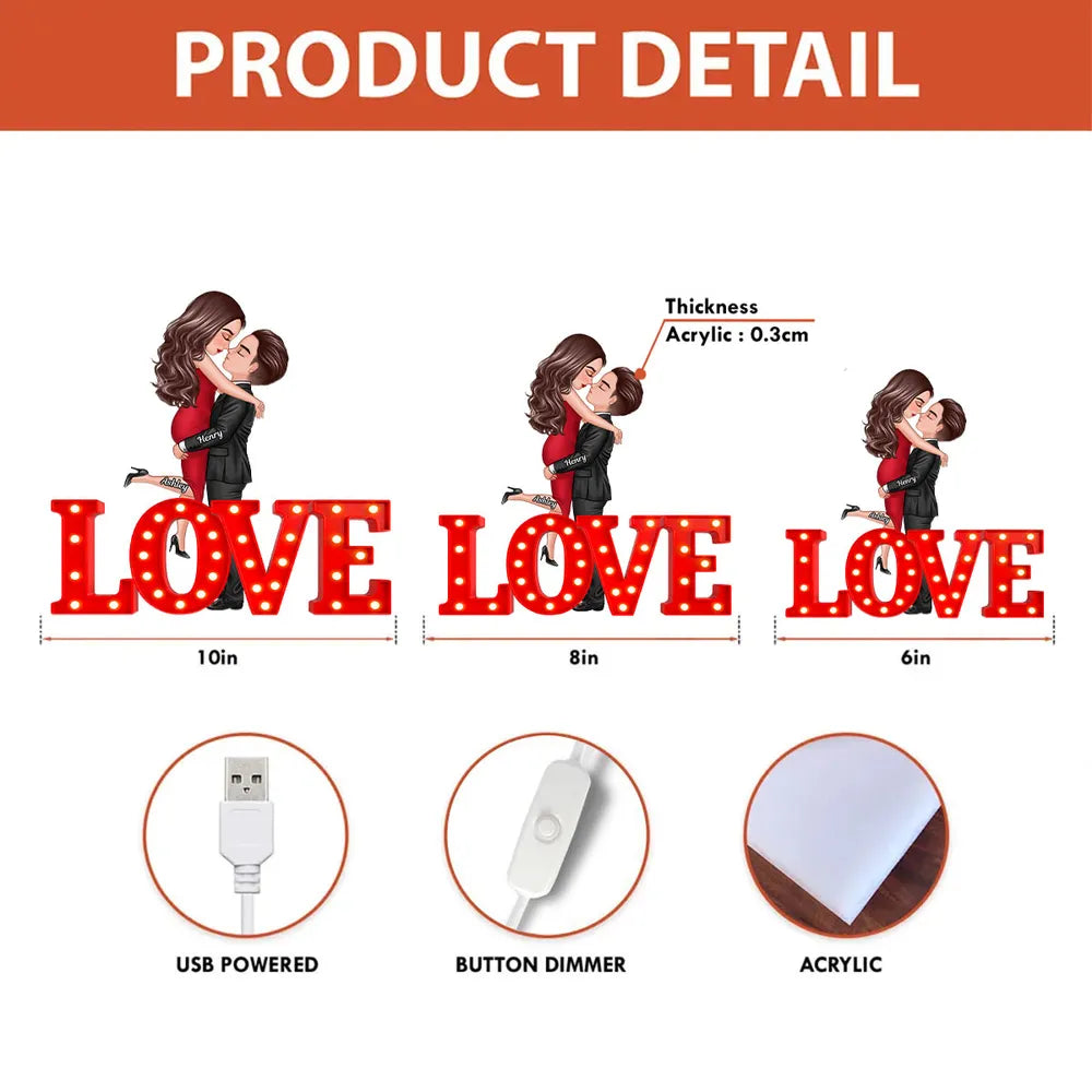 Personalized Love Acrylic Light Box, Kissing Couple in Warm Glow, Unique Romantic Gift for Wife Husband Girlfriend Boyfriend