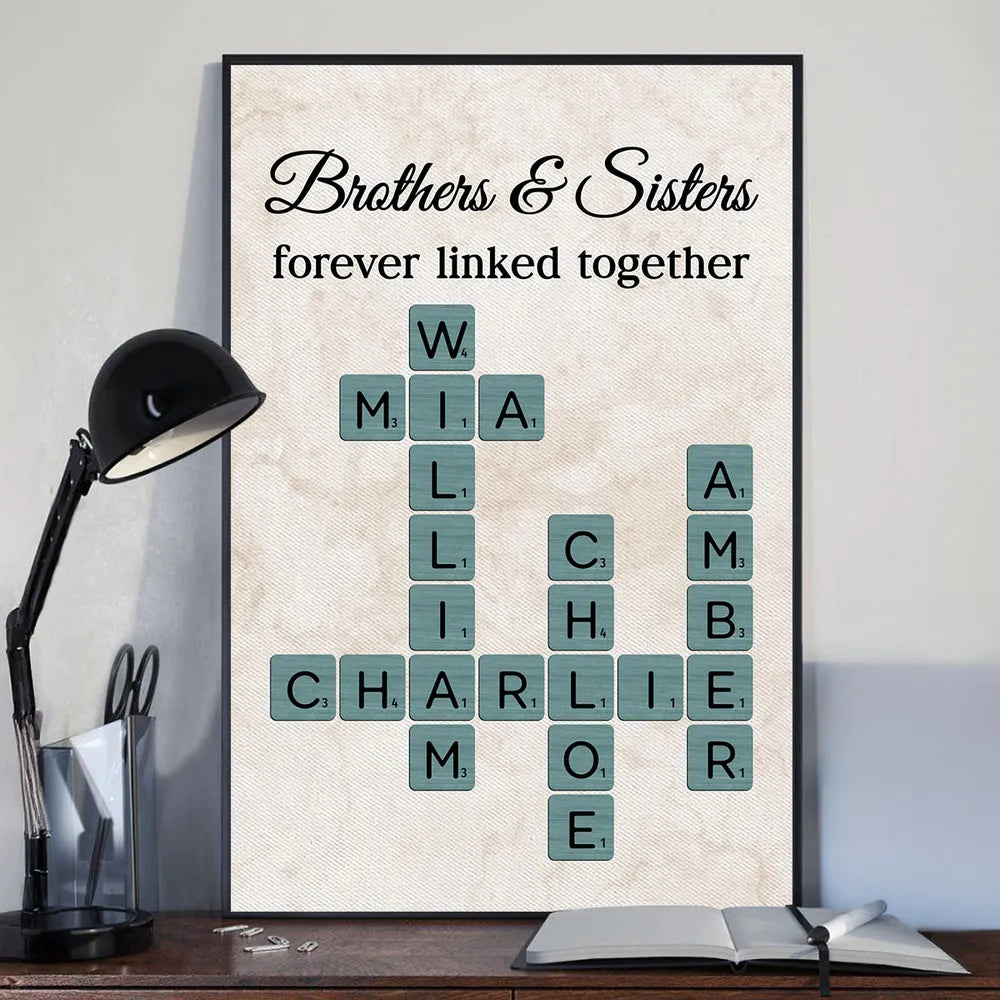 Personalized Poster with Brothers & Sisters Linked Crossword Art, Unique Gift for Siblings and Family