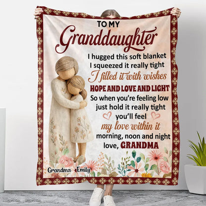 Personalized Fleece Blanket, Hugging Grandma and Granddaughter Floral Design, Unique Gift for Granddaughter