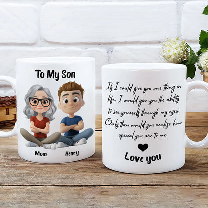 Personalized Ceramic Mug with Mom and Son Cartoon Quote, Love You Gift for Son, Daily Coffee Reminder