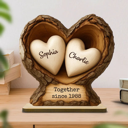 Personalized 2-Layer Wooden Plaque Tree Heart Keepsake for Couples, Rustic Romantic Display, Unique Gift for Wife or Husband