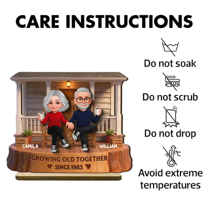 Personalized 2-Layer Wooden Plaque, Couple Holding Hands on a Cozy Front Porch, Growing Old Together, Unique Gift for Him & Her