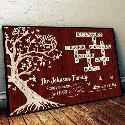 Custom Family Crossword Poster Wall Art – Personalized Names on Tree of Life, Heartwarming Gift for Parents