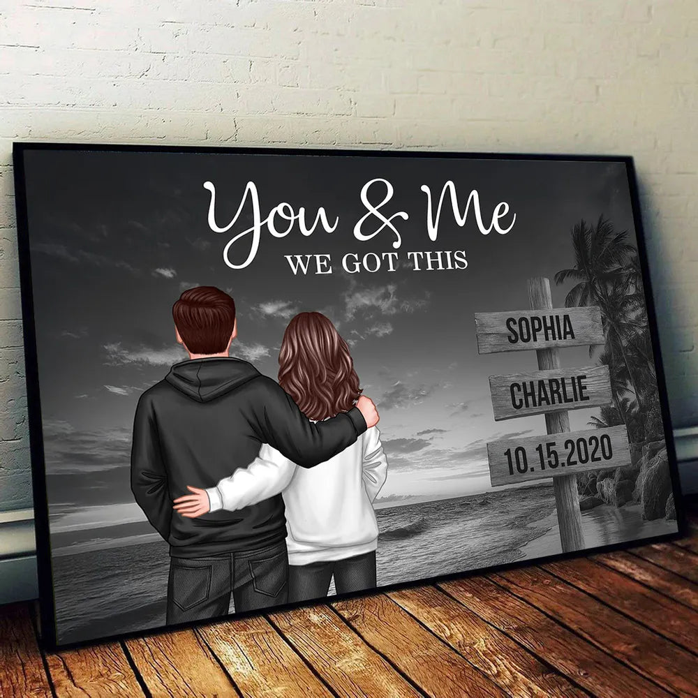 You & Me We Got This Personalized Poster, Sunset Beach Couple Wall Decor, Heartwarming Keepsake, Creative Gift