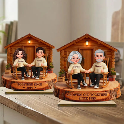 2-Layer Wooden Plaque Personalized Couple Cabin Scene Growing Old Together Style for Living Room Display Heartwarming Unique Gift