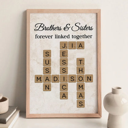 Personalized Poster with Brothers & Sisters Linked Crossword Art, Unique Gift for Siblings and Family