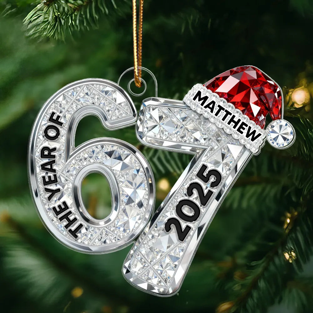 Custom 67 Acrylic Ornament With Santa Hat, Funny Gen Alpha Christmas Keepsake And Unique Gift For Kids Or Grandchildren