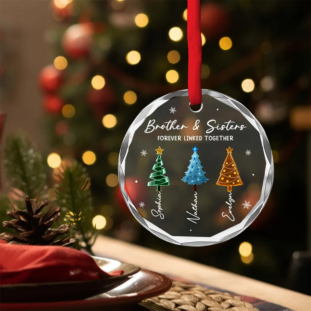 Crystal Ornament With Sibling Bond Quote & Snowy Trees, Personalized Creative Gift for Brother & Sister