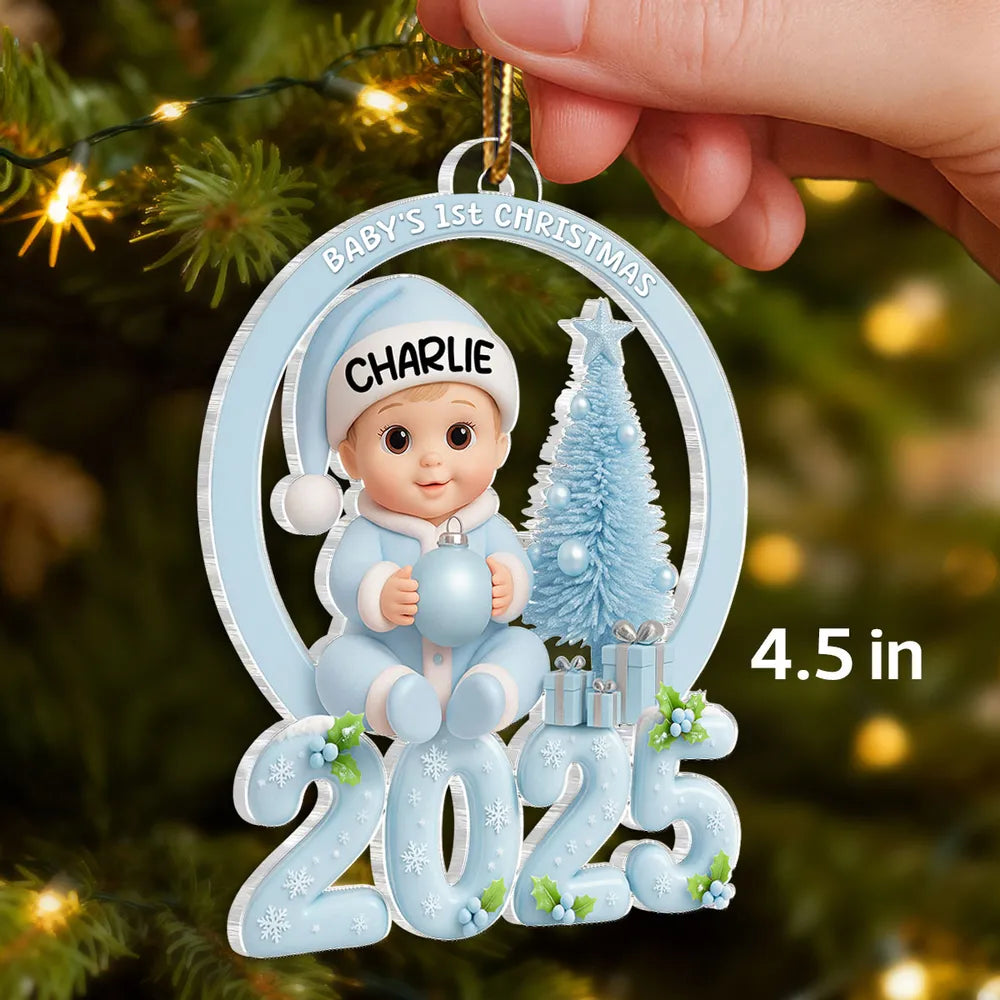 Personalized Baby First Christmas Acrylic Ornament with Pink Tree – Custom Keepsake Acrylic Ornament for Newborn – Unique Holiday Gift for New Parents