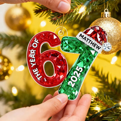 Personalized Number 67 Acrylic Ornament with Custom Name & Year – Celebrate with Meme Trend 67