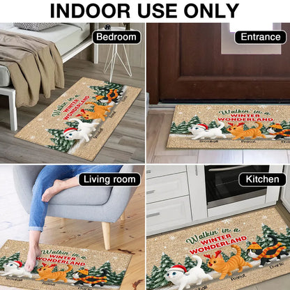 Personalized Standard Doormat with Cute Cats, Winter Wonderland Scene, Unique Holiday Gift for Pet Lovers