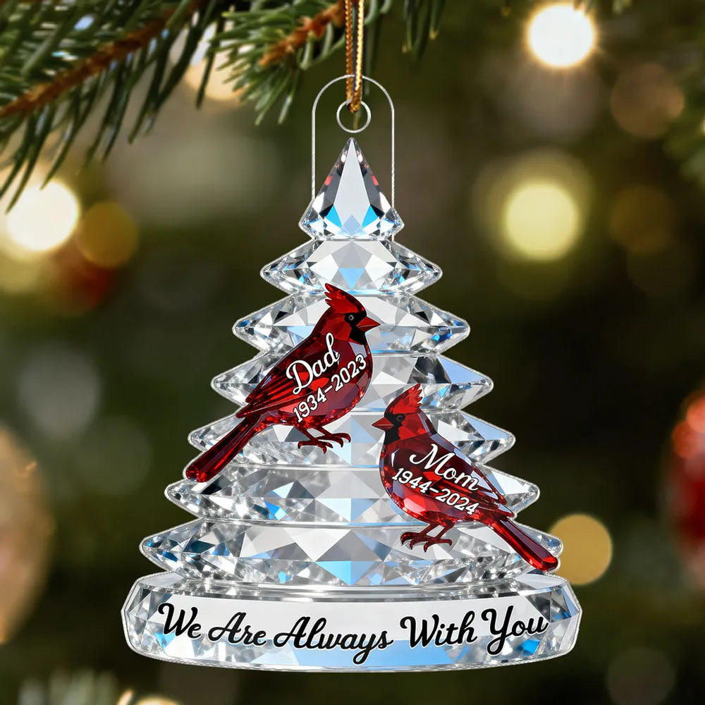 Acrylic Ornament Crystal-Style Tree with Red Cardinals, We Are Always With You Sympathy Gift for Family
