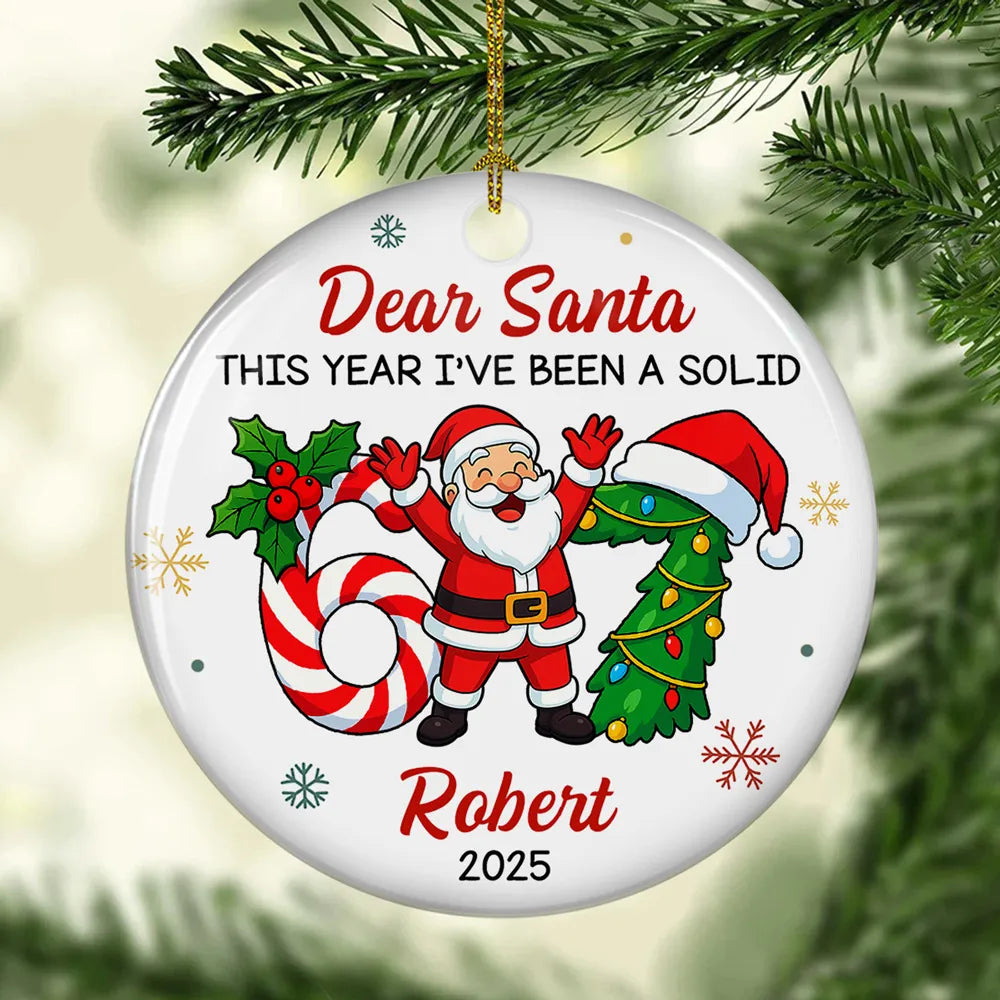 Personalized Ceramic Ornament with Funny Santa Design, Unique Christmas Tree Decoration & Playful Holiday Gift