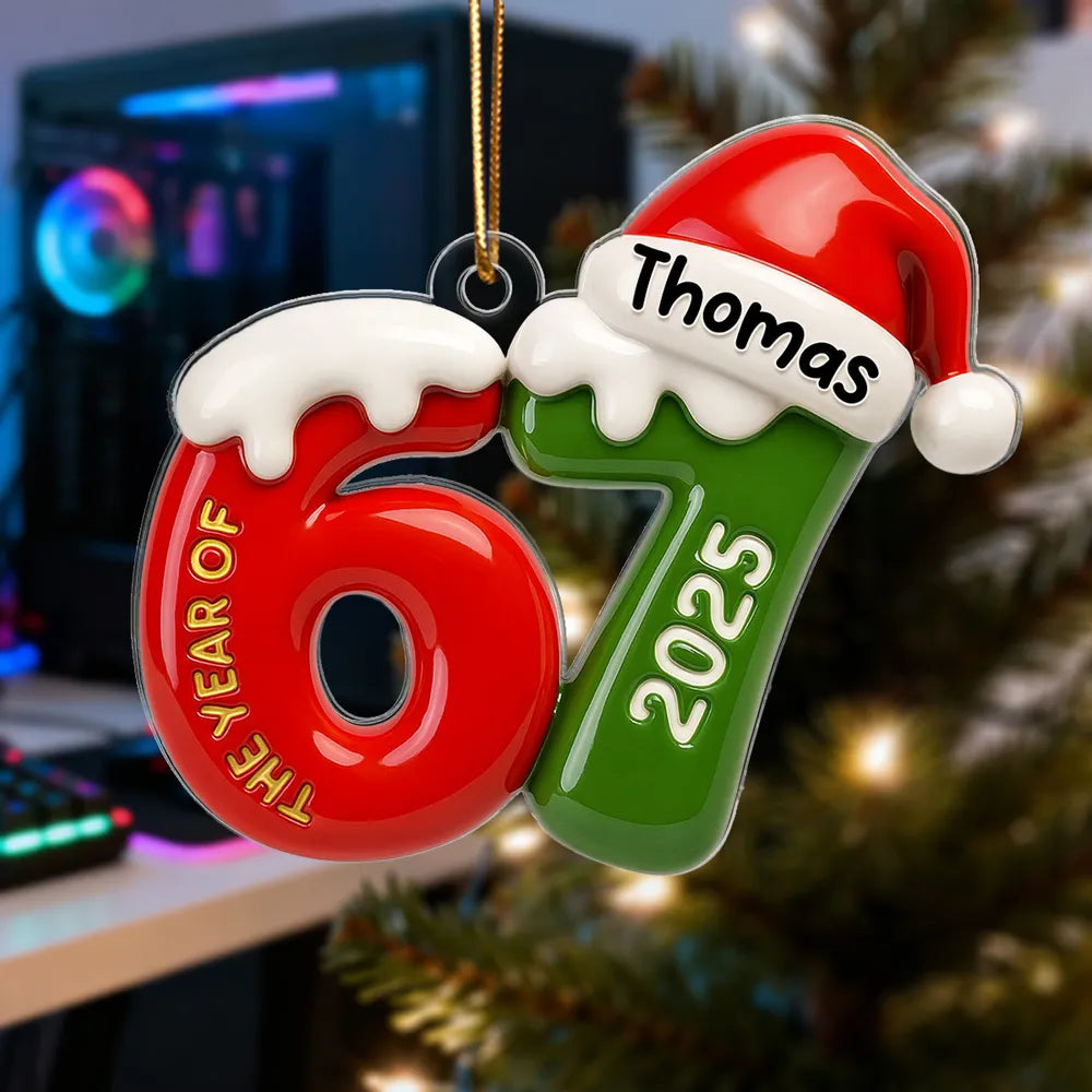 Personalized Christmas Ornament with Santa Hat, Fun Number Design for Teens and Grandkids