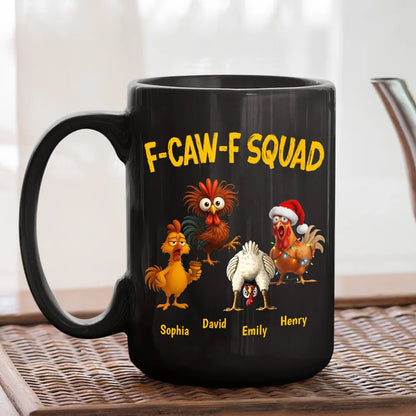 Personalized F-CAW-F Squad Full Color Mug Funny Chicken Cartoon Gift for Friends or Family Coffee Time Laughs
