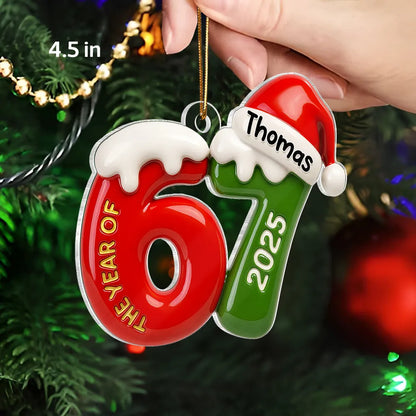 Personalized Christmas Ornament with Santa Hat, Fun Number Design for Teens and Grandkids