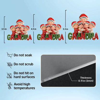 Grandma & Grandkids Acrylic Ornament, Santa Hats Hugging Design, Christmas Tree Decor, a unique gift for Grandma