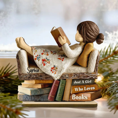 Wooden Plaque - Girl Reading on Sofa, Rustic Book Lover Decor, Personalized, Unique Gift for Daughter or Friend
