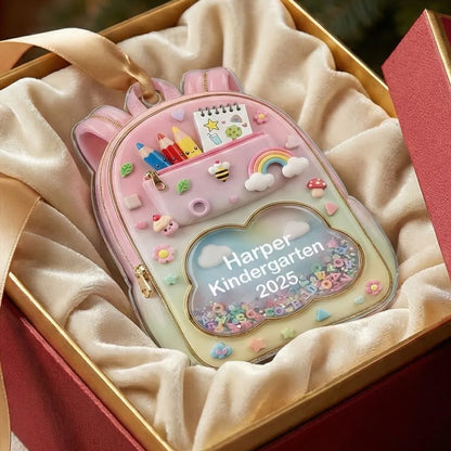 Personalized Acrylic Backpack Ornament for Kids – Cute School-Themed Holiday Gift