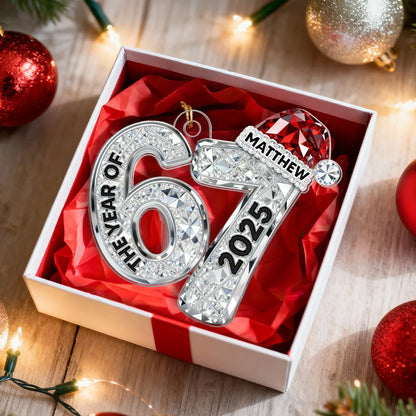 Custom 67 Acrylic Ornament With Santa Hat, Funny Gen Alpha Christmas Keepsake And Unique Gift For Kids Or Grandchildren