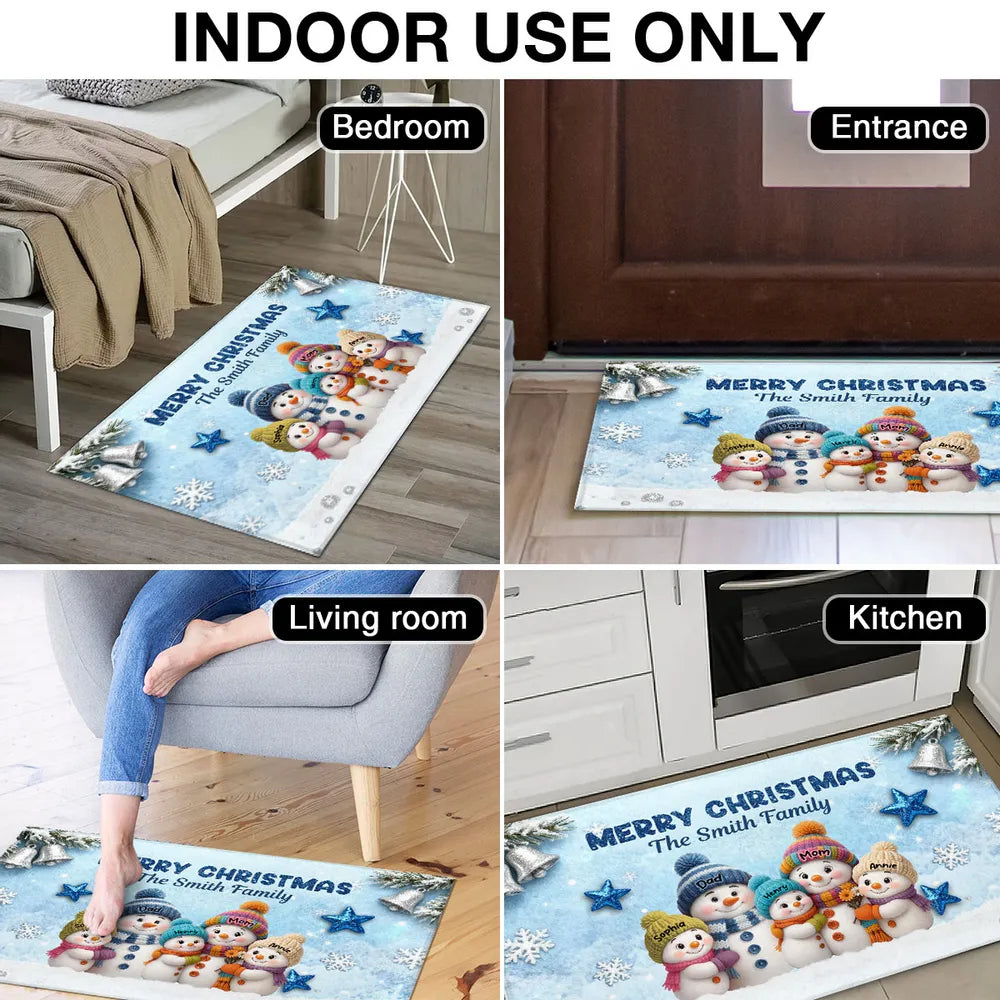 Doormat - Personalized Snowman Family Christmas Welcome, Non-Slip & Easy-Clean, cozy entryway decor, unique gift for families