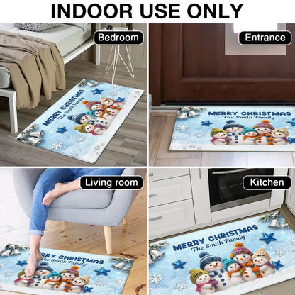 Doormat - Personalized Snowman Family Christmas Welcome, Non-Slip & Easy-Clean, cozy entryway decor, unique gift for families