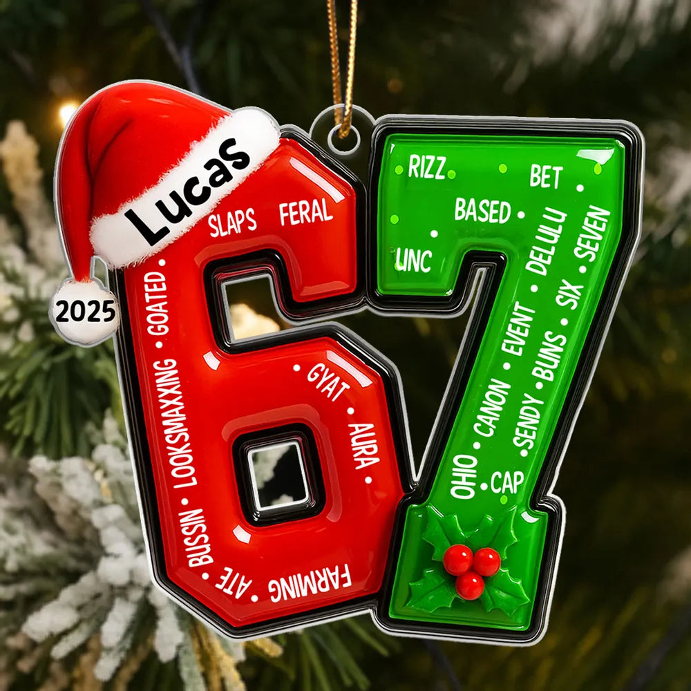 Personalized Acrylic Ornament With Santa Hat Number Design – Teen Slang Christmas Tree Decor – Fun Unique Gift For Teens Or Grandkids