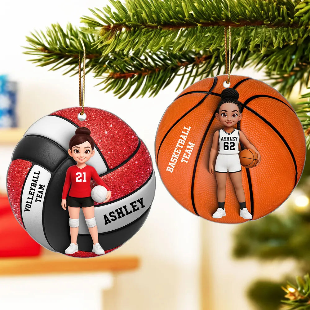 Sport-Themed Acrylic Ornament, Cute Cartoon Boy & Girl, Ready to Hang on Christmas Tree, Creative Gift for Young Athlete