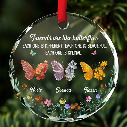 Personalized Crystal Ornament With Butterfly Friends Quote, Unique Creative Gift For Friends