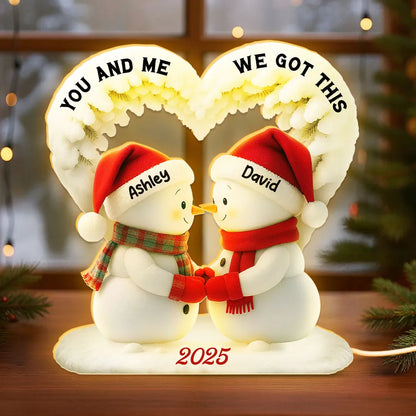 Acrylic Light Box Snowman Couple, From Our First Kiss Till Our Last Breath, Warm Glow Winter Decor, Unique Gift for Couples