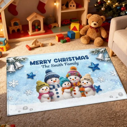Doormat - Personalized Snowman Family Christmas Welcome, Non-Slip & Easy-Clean, cozy entryway decor, unique gift for families