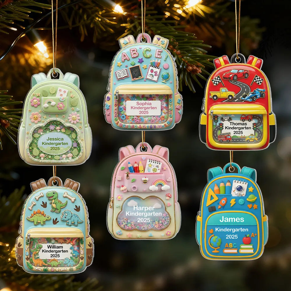 Personalized Acrylic Backpack Ornament for Kids – Cute School-Themed Holiday Gift
