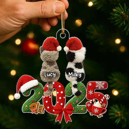 Personalized Acrylic Ornament with Santa Hat Cats – Cute Christmas Tree Decor & Unique Gift for Cat Lovers