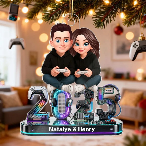 Personalized Gaming Couple Acrylic Ornament Christmas Decor, Cute Gamer Couple Keepsake, Unique Gift for Boyfriend or Girlfriend