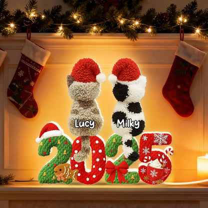 Personalized Acrylic Light Box with Cats in Santa Hats, Cozy Christmas Bedroom Lamp, Unique Pet Lover Gift & Festive Keepsake