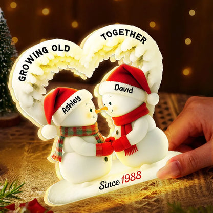 Acrylic Light Box Snowman Couple, From Our First Kiss Till Our Last Breath, Warm Glow Winter Decor, Unique Gift for Couples