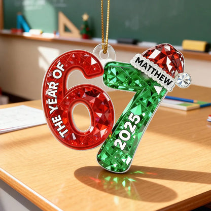 Personalized Number 67 Acrylic Ornament with Custom Name & Year – Celebrate with Meme Trend 67