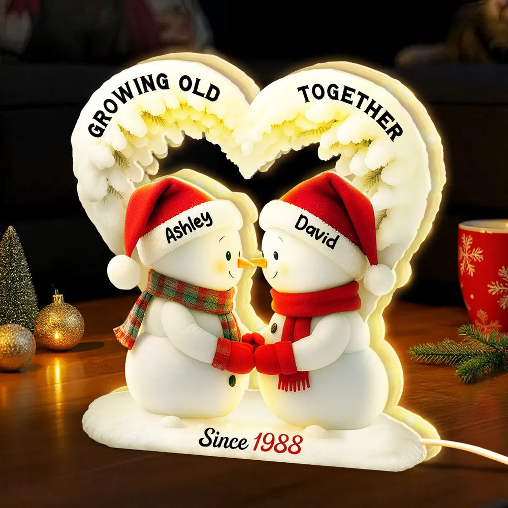 Acrylic Light Box Snowman Couple, From Our First Kiss Till Our Last Breath, Warm Glow Winter Decor, Unique Gift for Couples