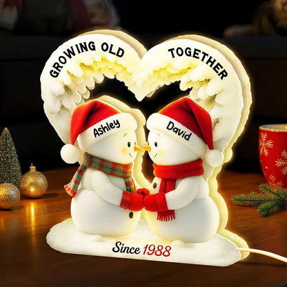 Acrylic Light Box Snowman Couple, From Our First Kiss Till Our Last Breath, Warm Glow Winter Decor, Unique Gift for Couples