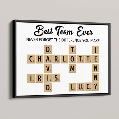 Best Team Ever Personalized Poster with Crossword Tile Art, Office Wall Decor, Meaningful Thank You Gift for Coworkers & Boss