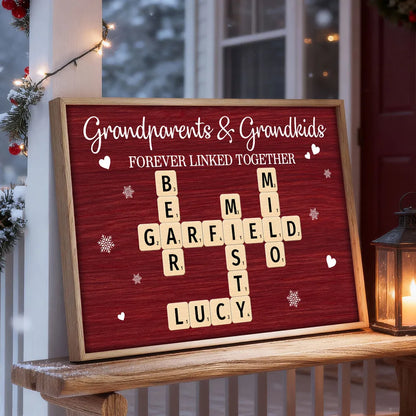 Personalized Grandparents & Grandkids Poster, Crossword Wall Art Keepsake, Cozy Red Decor, Unique Gift for Christmas or Birthdays