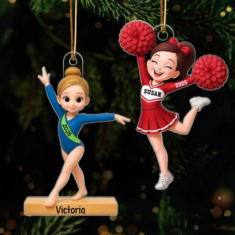Sport-Themed Acrylic Ornament, Cute Cartoon Boy & Girl, Ready to Hang on Christmas Tree, Creative Gift for Young Athlete