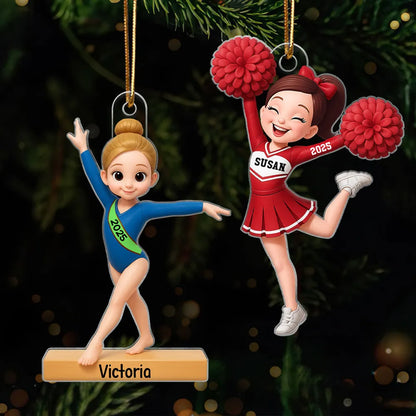 Sport-Themed Acrylic Ornament, Cute Cartoon Boy & Girl, Ready to Hang on Christmas Tree, Creative Gift for Young Athlete