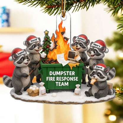 Custom Raccoon Dumpster Fire Response Team Acrylic Ornament, Hilarious Office Christmas Gift and Festive Home Decor