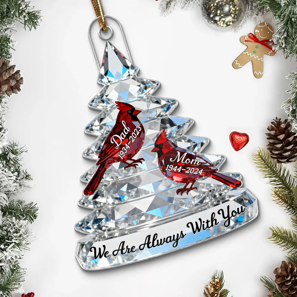 Acrylic Ornament Crystal-Style Tree with Red Cardinals, We Are Always With You Sympathy Gift for Family