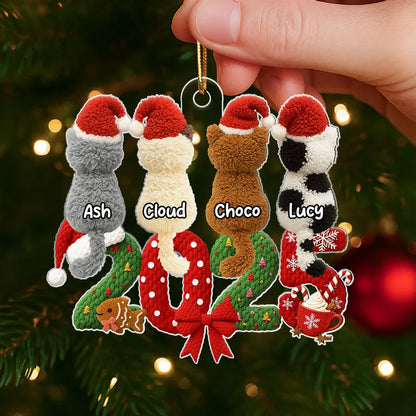 Personalized Acrylic Ornament with Santa Hat Cats – Cute Christmas Tree Decor & Unique Gift for Cat Lovers
