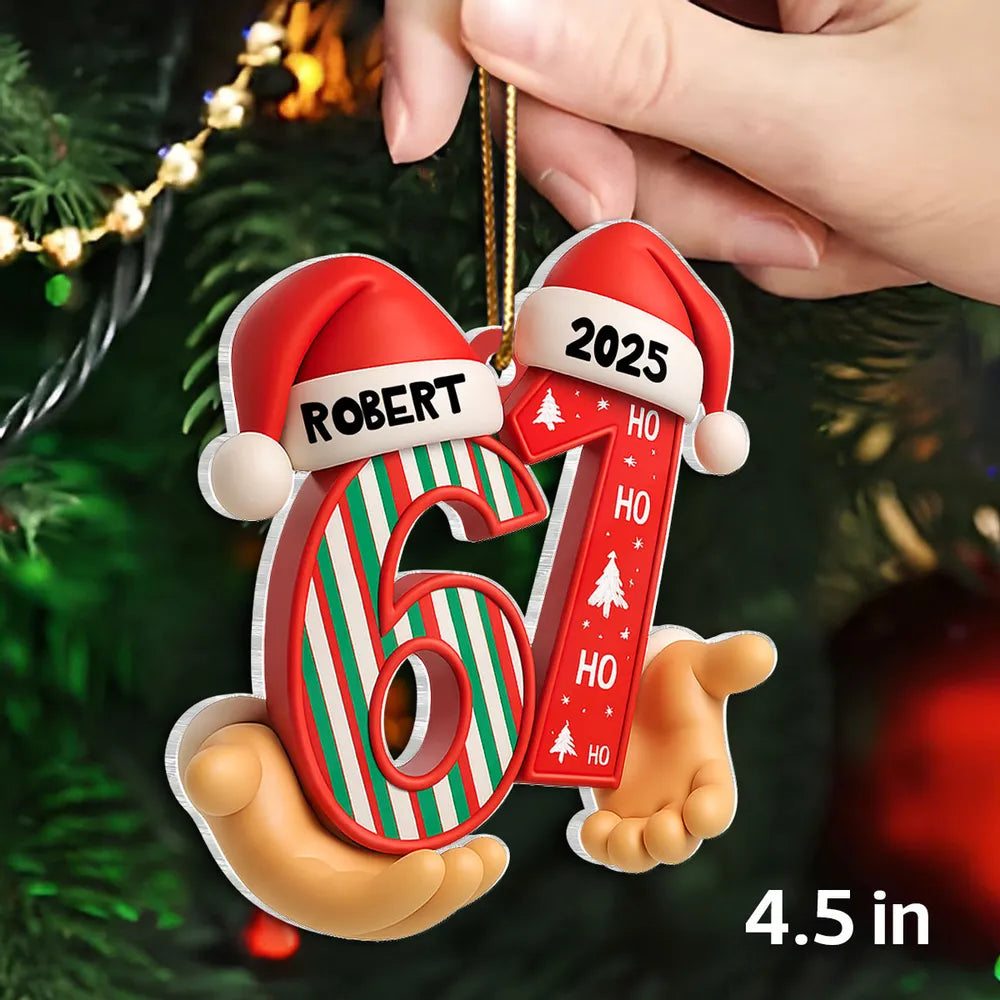 Personalized Acrylic Ornament with Santa Hat Numbers – Custom Age Christmas Tree Decor – Cute Festive Keepsake Gift